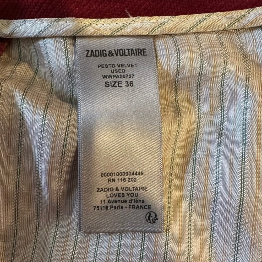 Zadig & Voltaire Pesto Velvet Pants Womens Size S Red Straight Leg‎ Party Glam - Picture 11 of 12